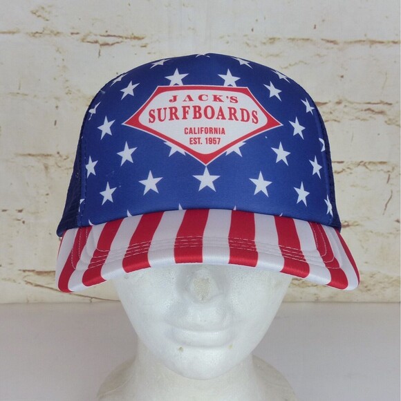 Jacks Surfboards USA Flag Trucker Hat Mens Blue Star Stripes Snapback America - Picture 11 of 12